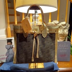Dooney & Bourke Denim & Gold Vachetta Leather Alto Tassle Tote Bag - Rare